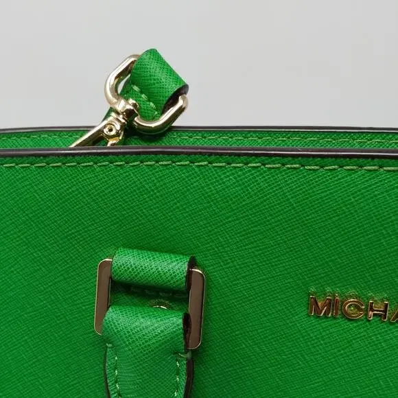 Michael Kors Selma Medium Satchel Green Saffiano Leather Crossbody Tote Purse - Picture 4 of 16